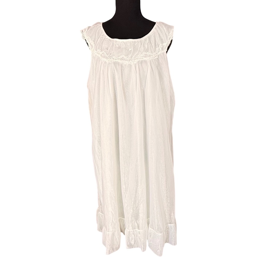 Vintage White Bridal Nightgown Lace Trim Shimmer Babydoll Dress Y2K Coquette L